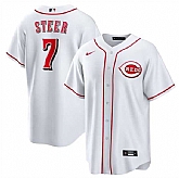 Men's Cincinnati Reds #7 Spencer Steer White Cool Base Stitched Baseball Jerseys Dzhi,baseball caps,new era cap wholesale,wholesale hats